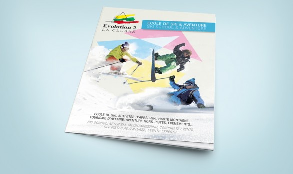 Création de la brochure de l'école de ski évolution 2 de la Clusaz - par misssnow, graphiste à annecy